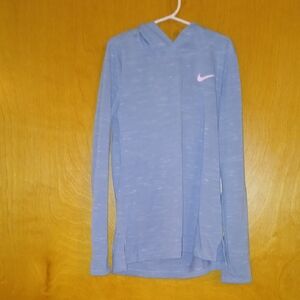Girls' Nike Light Gray Hoodie with Pink Logo